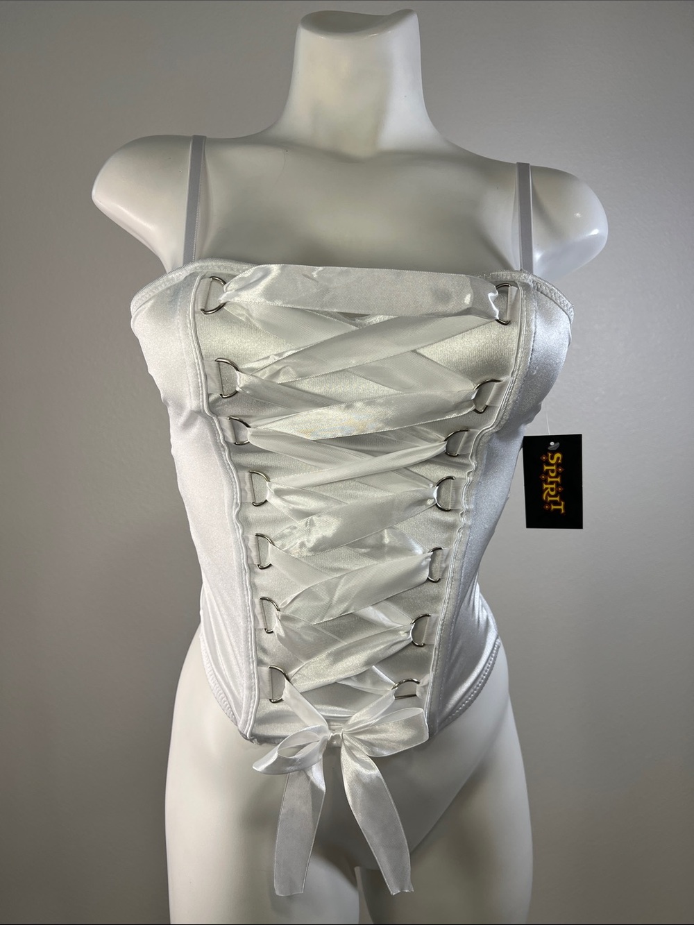 Spirit Halloween White Satin Lace-Up Corset with Ribbon Front XS